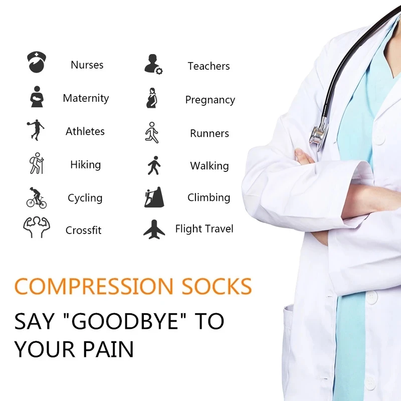 3Pairs Compression Socks Women Men Knee Stocking 20-30mmHg Edema Diabetes Varicose Veins Nurse Compression Socks Running Sock