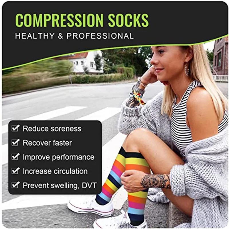 3Pairs Compression Socks Women Men Knee Stocking 20-30mmHg Edema Diabetes Varicose Veins Nurse Compression Socks Running Sock