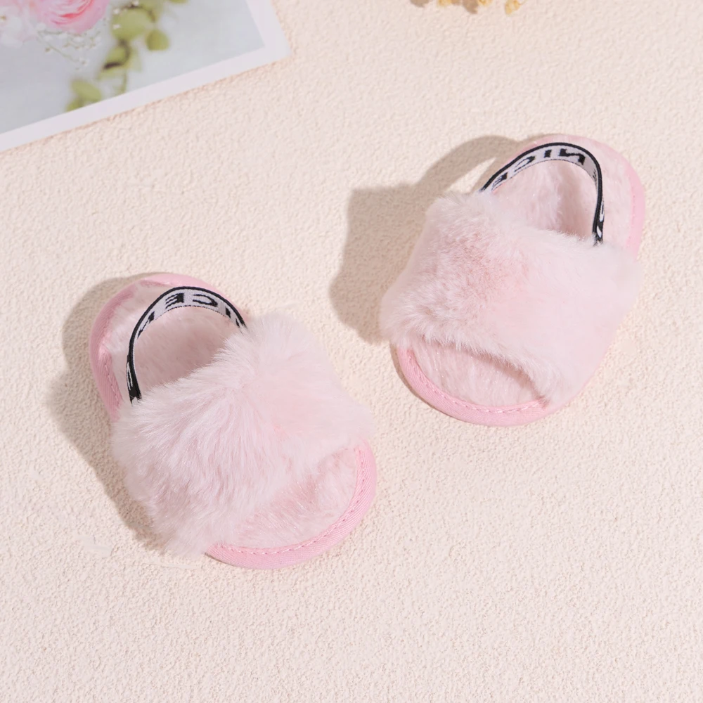Hot Sale Soft Bottom Breathable Baby Shoes 0-18 Months Simple Elastic Walking Shoes Indoor Baby Girls Non-slip Fur Sandals