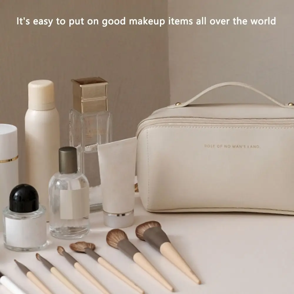 Portable Large Capacity Makeup Travel Cosmetic Bag Organizer with Brushes Slots Dividers Multifunction Storage Case