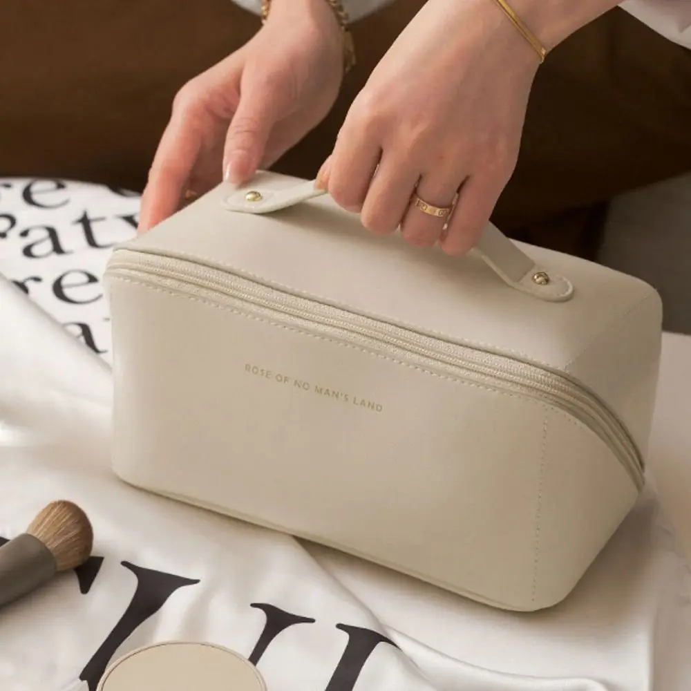 Portable Large Capacity Makeup Travel Cosmetic Bag Organizer with Brushes Slots Dividers Multifunction Storage Case