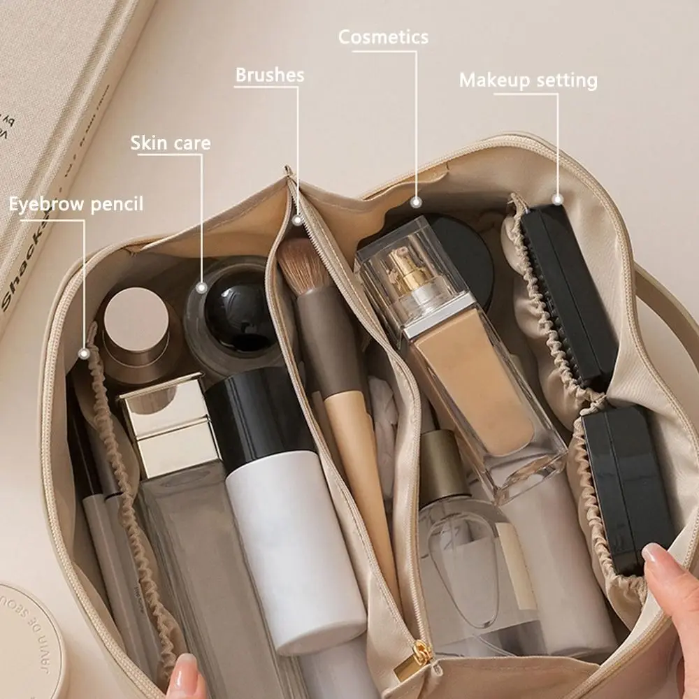 Portable Large Capacity Makeup Travel Cosmetic Bag Organizer with Brushes Slots Dividers Multifunction Storage Case