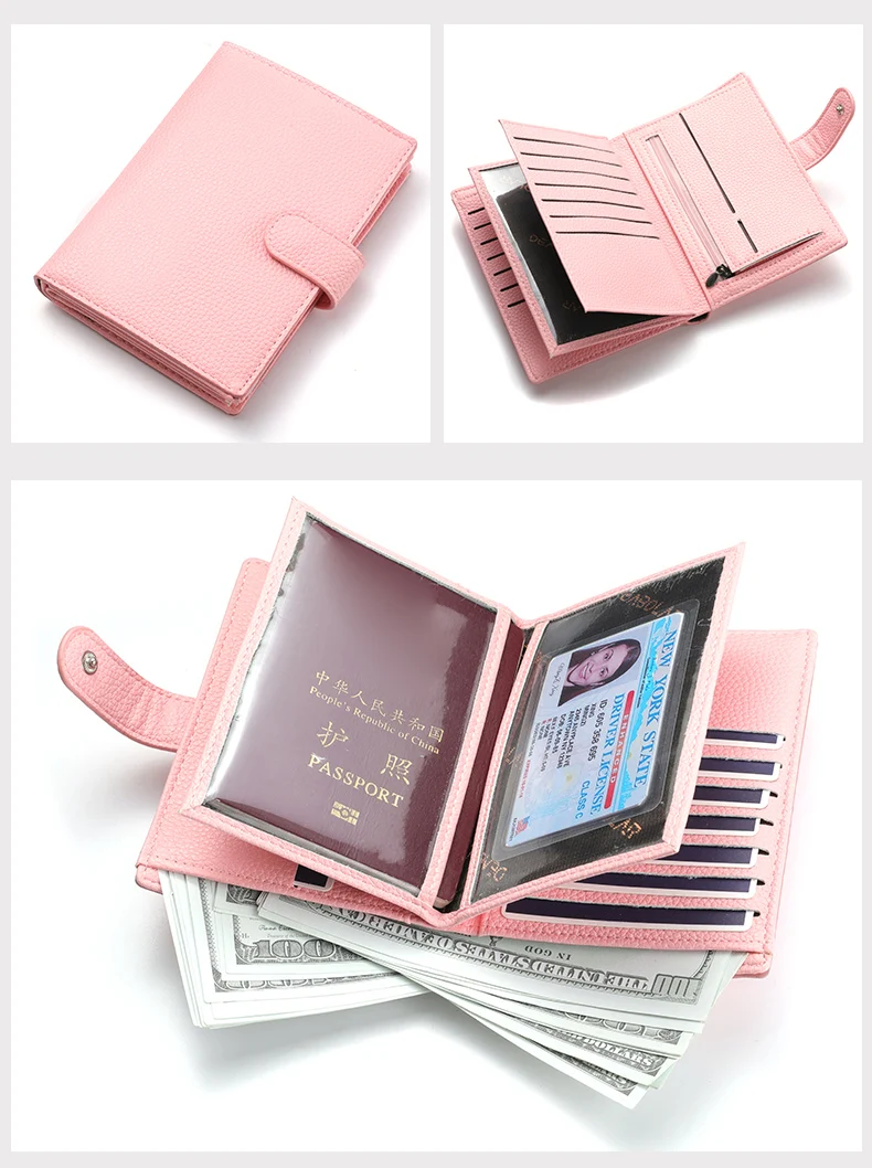 Men's And Women's PU Leather Wallet Travel Passport Wallet Multi Card Slot Credit Card Holder Wallet Travel Accessories
