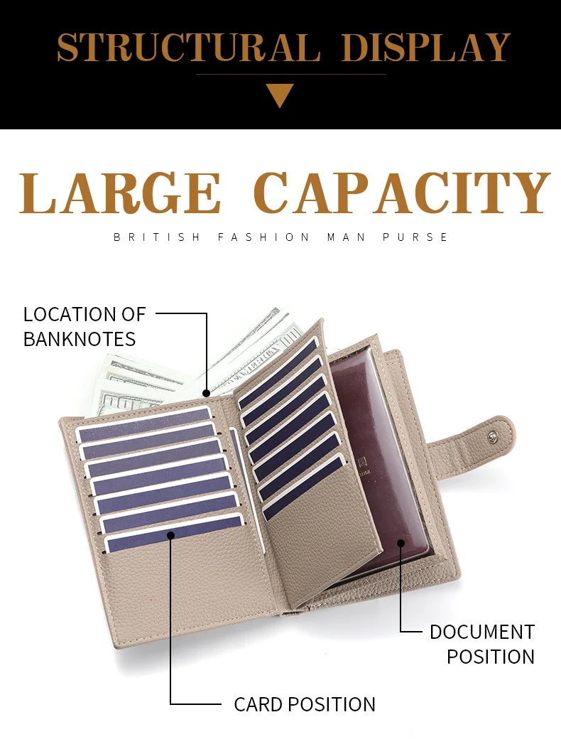 Men's And Women's PU Leather Wallet Travel Passport Wallet Multi Card Slot Credit Card Holder Wallet Travel Accessories