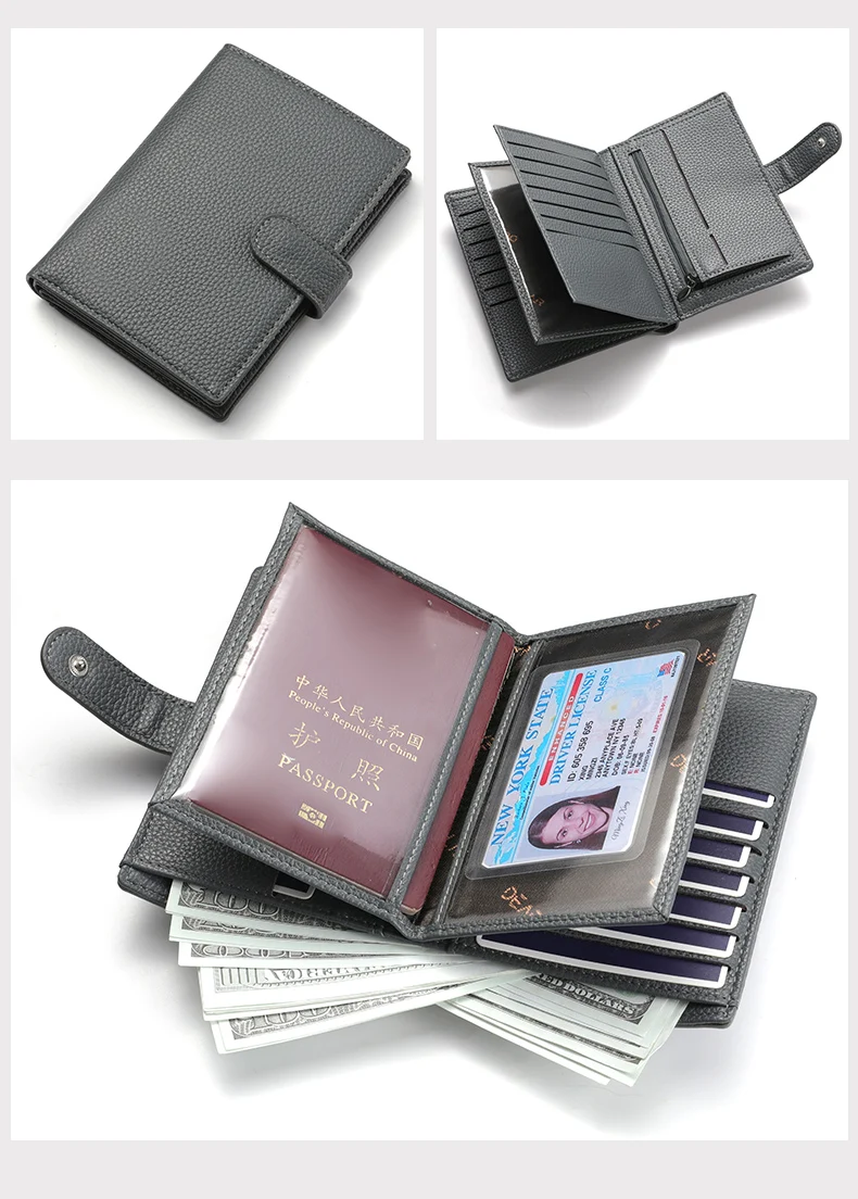 Men's And Women's PU Leather Wallet Travel Passport Wallet Multi Card Slot Credit Card Holder Wallet Travel Accessories