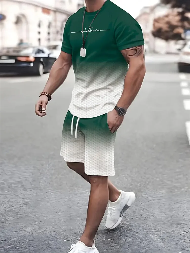New Men's Outfit Summer Short Sleeve T Shirt Set Fashion 2 Piece Sportwear 3D Printed Casual Shorts Sweatshirt Men's Tracksuit