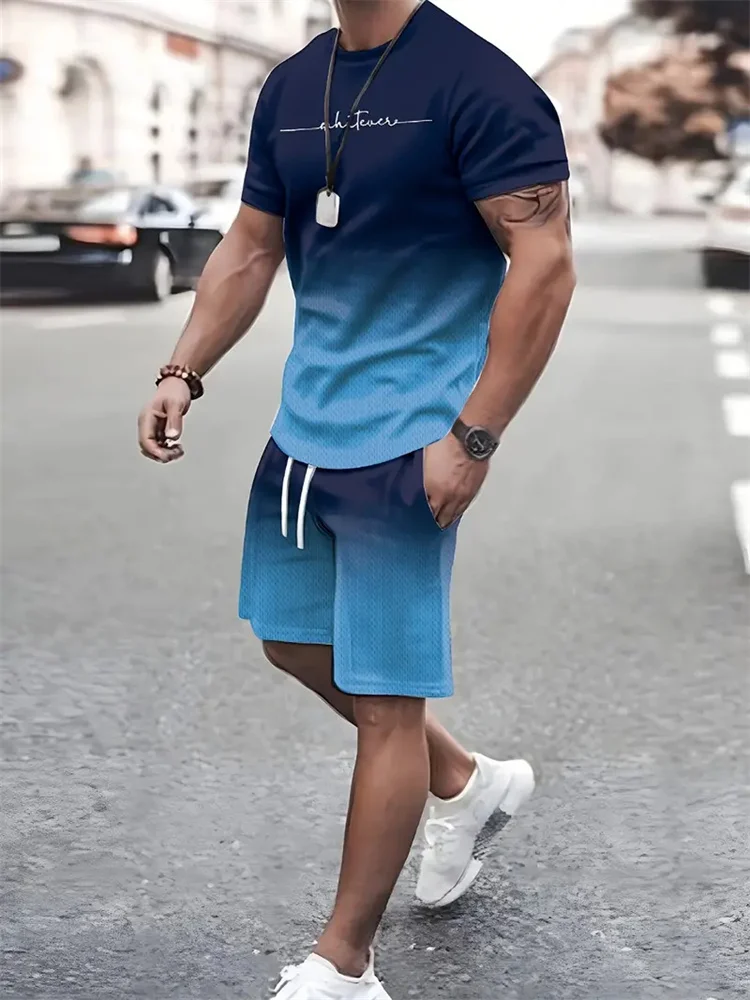 New Men's Outfit Summer Short Sleeve T Shirt Set Fashion 2 Piece Sportwear 3D Printed Casual Shorts Sweatshirt Men's Tracksuit