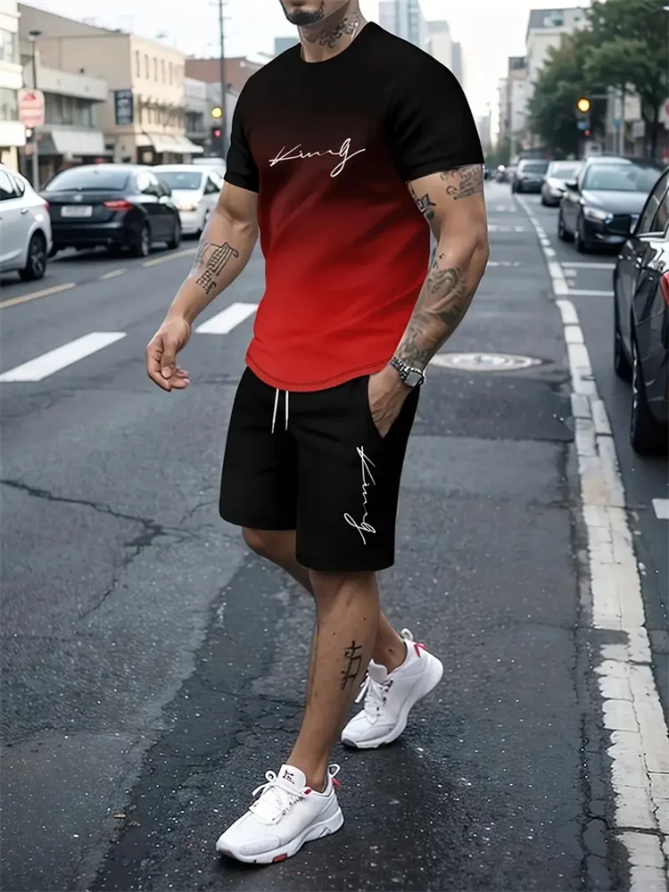 New Men's Outfit Summer Short Sleeve T Shirt Set Fashion 2 Piece Sportwear 3D Printed Casual Shorts Sweatshirt Men's Tracksuit