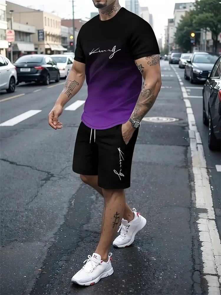 New Men's Outfit Summer Short Sleeve T Shirt Set Fashion 2 Piece Sportwear 3D Printed Casual Shorts Sweatshirt Men's Tracksuit