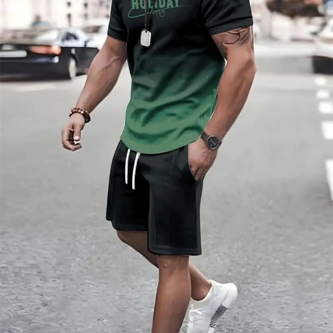 New Men's Outfit Summer Short Sleeve T Shirt Set Fashion 2 Piece Sportwear 3D Printed Casual Shorts Sweatshirt Men's Tracksuit