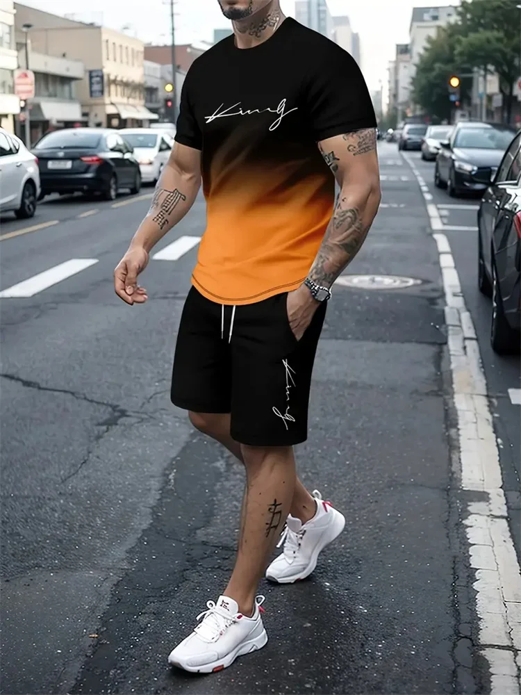 New Men's Outfit Summer Short Sleeve T Shirt Set Fashion 2 Piece Sportwear 3D Printed Casual Shorts Sweatshirt Men's Tracksuit