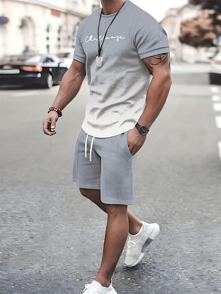 New Men's Outfit Summer Short Sleeve T Shirt Set Fashion 2 Piece Sportwear 3D Printed Casual Shorts Sweatshirt Men's Tracksuit