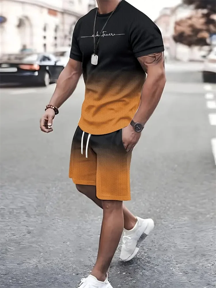 New Men's Outfit Summer Short Sleeve T Shirt Set Fashion 2 Piece Sportwear 3D Printed Casual Shorts Sweatshirt Men's Tracksuit