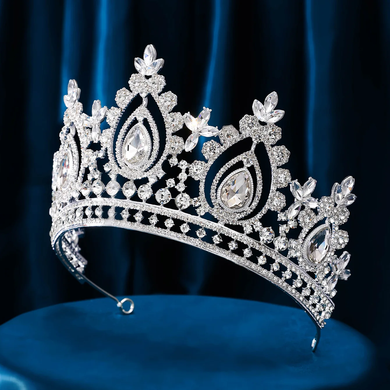 Luxury High Royal Queen Wedding Crown for Women Silver colors Crystal Banquet Tiaras Party Costume Hair Jewelry Accessories