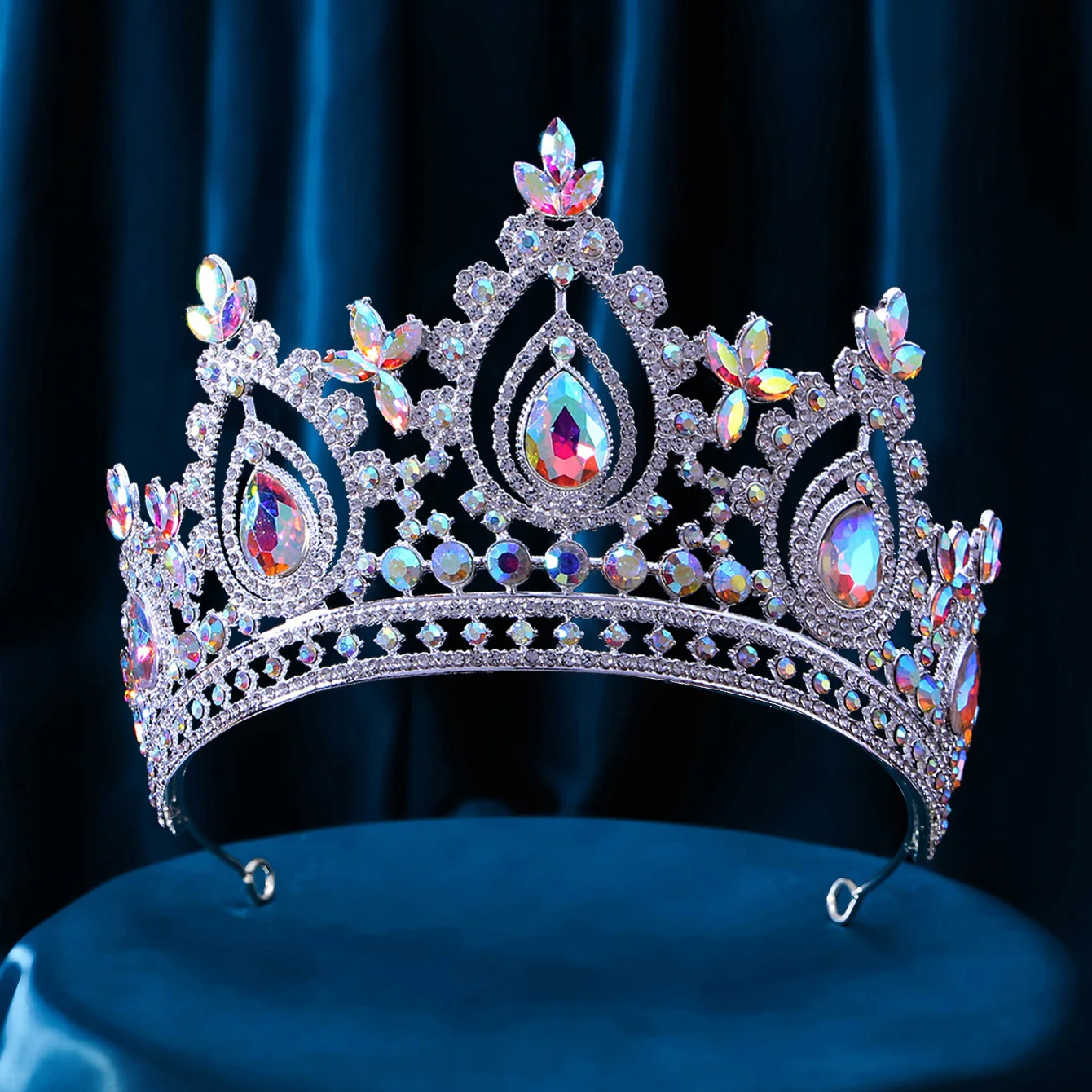 Luxury High Royal Queen Wedding Crown for Women Silver colors Crystal Banquet Tiaras Party Costume Hair Jewelry Accessories