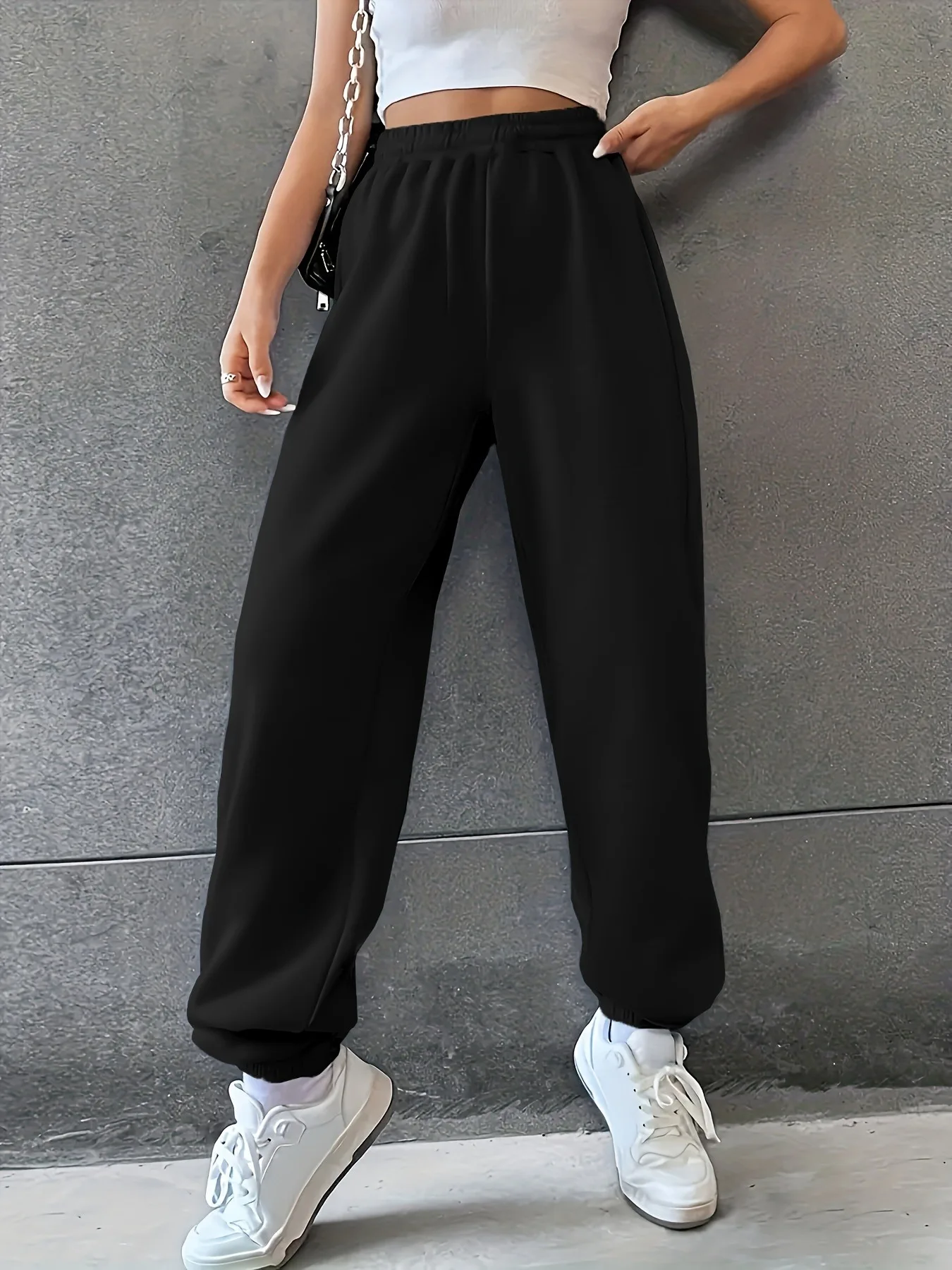 Women's Fashion Pants Casual Loose Sweatpants Drawstring Pants Solid Colour Elastic Waist Female Pants New Street Wear