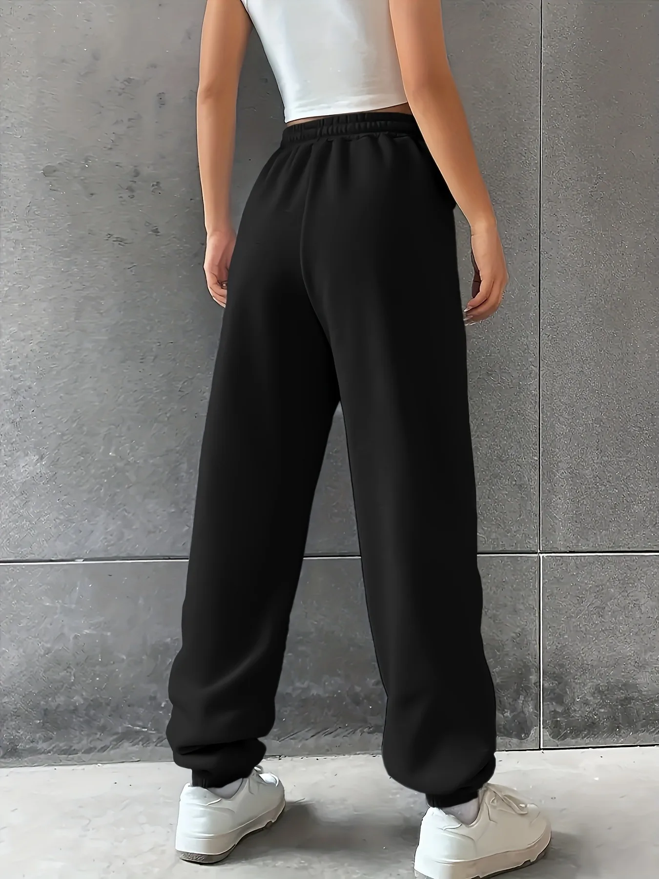 Women's Fashion Pants Casual Loose Sweatpants Drawstring Pants Solid Colour Elastic Waist Female Pants New Street Wear