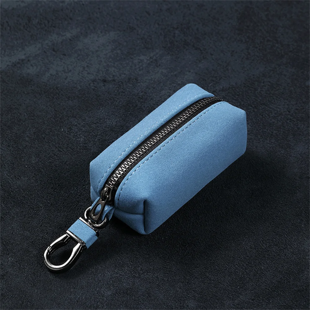 Portable Keychain Wallet for Men Women Large-Capacity Double Zipper Key Pouch Bag Suede Leather Key Case Unisex Coin Purse