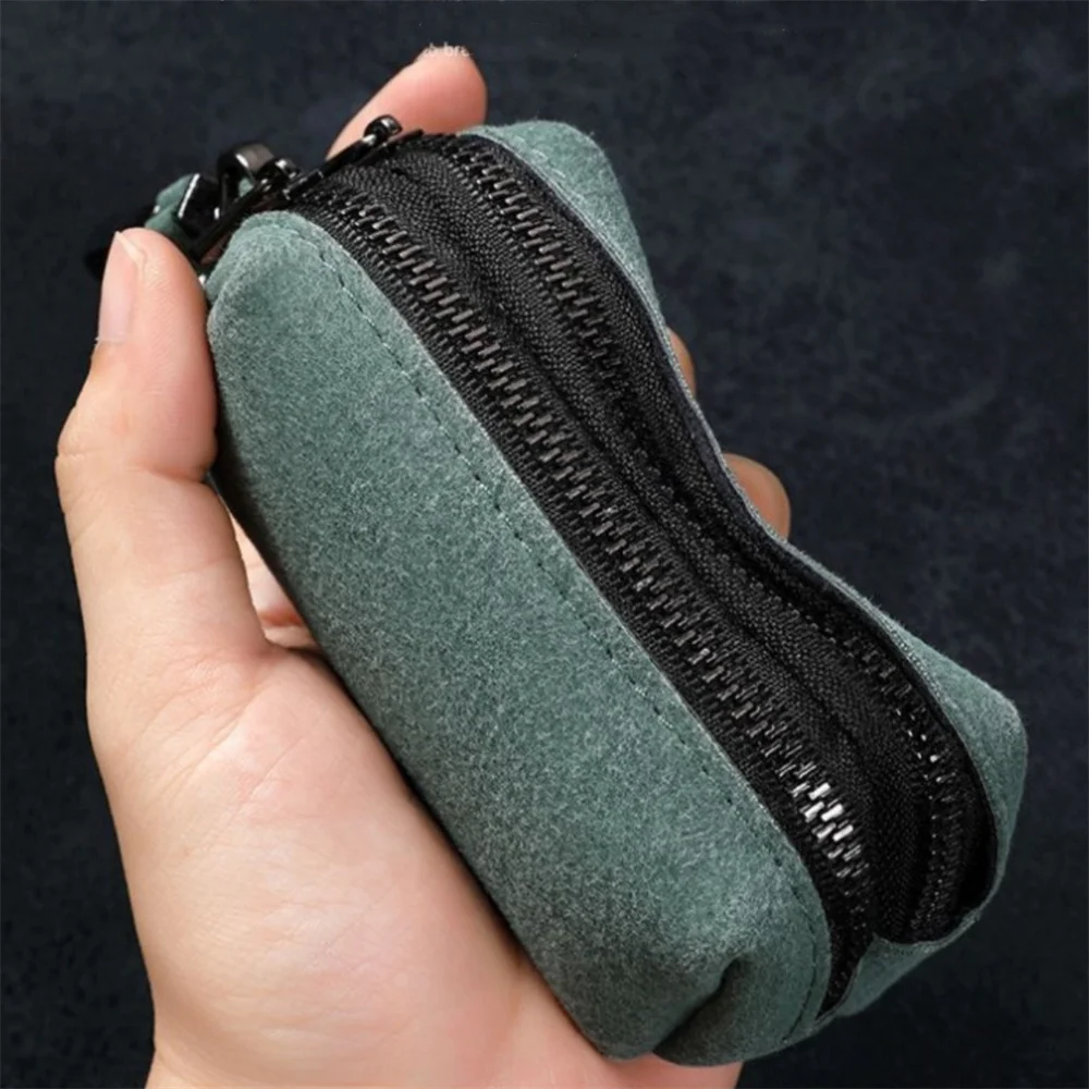 Portable Keychain Wallet for Men Women Large-Capacity Double Zipper Key Pouch Bag Suede Leather Key Case Unisex Coin Purse