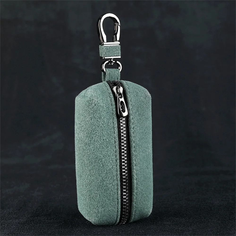 Portable Keychain Wallet for Men Women Large-Capacity Double Zipper Key Pouch Bag Suede Leather Key Case Unisex Coin Purse