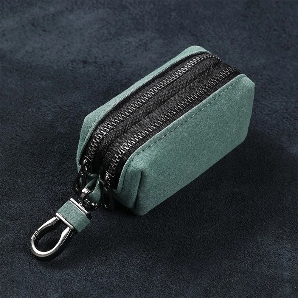 Portable Keychain Wallet for Men Women Large-Capacity Double Zipper Key Pouch Bag Suede Leather Key Case Unisex Coin Purse