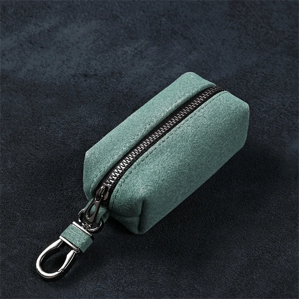Portable Keychain Wallet for Men Women Large-Capacity Double Zipper Key Pouch Bag Suede Leather Key Case Unisex Coin Purse