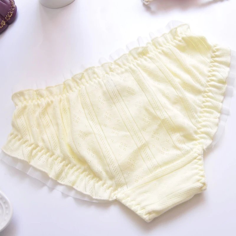 Cotton Ruffle Cute Lovely Sweety Girl Panties Bow Japanese Princess Style High Elasticity Breathable Sexy Women Underwear Breifs