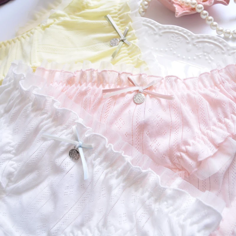 Cotton Ruffle Cute Lovely Sweety Girl Panties Bow Japanese Princess Style High Elasticity Breathable Sexy Women Underwear Breifs