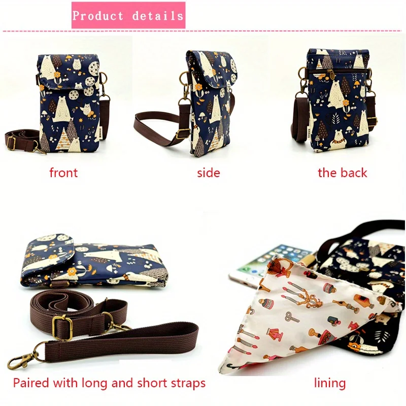 Cute Cat Animal Print Crossbody Bag, Kawaii Fabric Phone Purse, Small Shoulder Bag With Adjustable Strap  Purses and Handbags