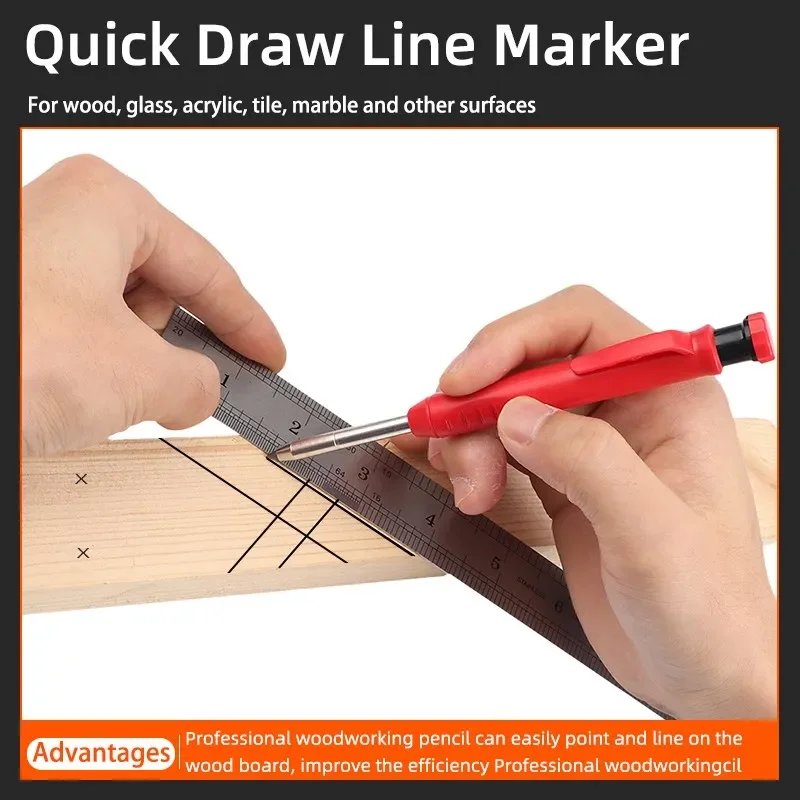 2.8mm Solid Carpenter Marking Pencil Mechanical Pencil Carpenter Scriber with Sharpener for Woodworking Tools Stationery Supply
