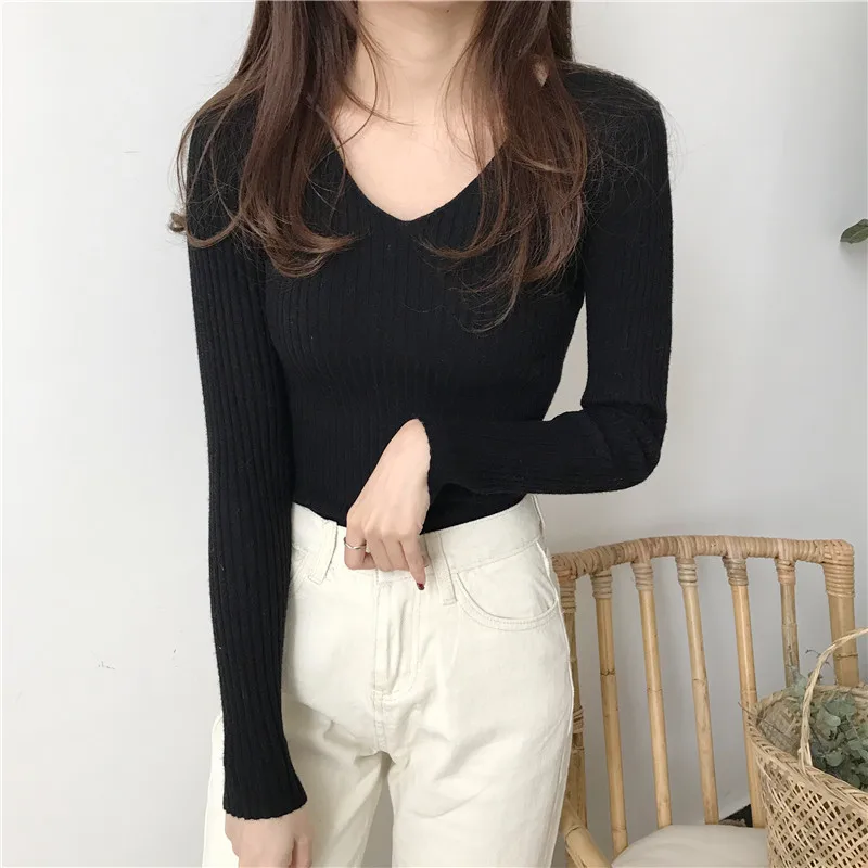 Korean Spring V Neck Sweater Knitted Fashion Sweaters 2026 Slim Winter Tops For Women Pullover Jumper Pull Femme Truien Dames