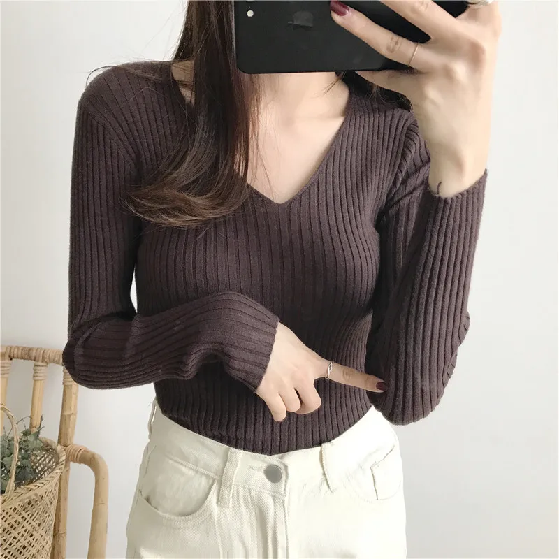 Korean Spring V Neck Sweater Knitted Fashion Sweaters 2026 Slim Winter Tops For Women Pullover Jumper Pull Femme Truien Dames