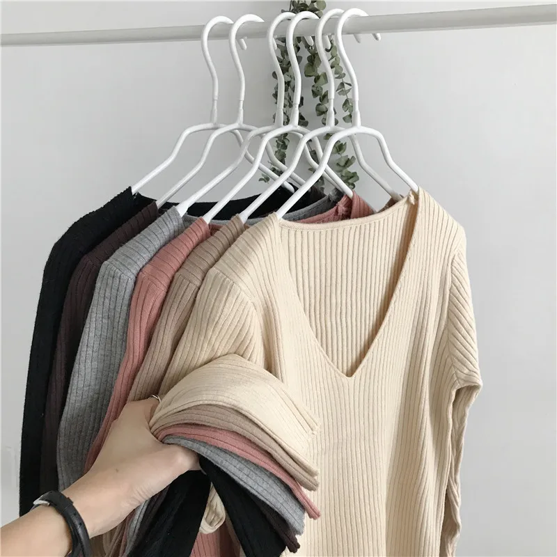 Korean Spring V Neck Sweater Knitted Fashion Sweaters 2026 Slim Winter Tops For Women Pullover Jumper Pull Femme Truien Dames