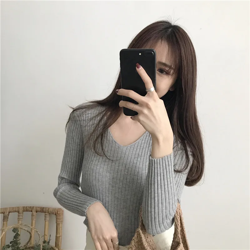 Korean Spring V Neck Sweater Knitted Fashion Sweaters 2026 Slim Winter Tops For Women Pullover Jumper Pull Femme Truien Dames