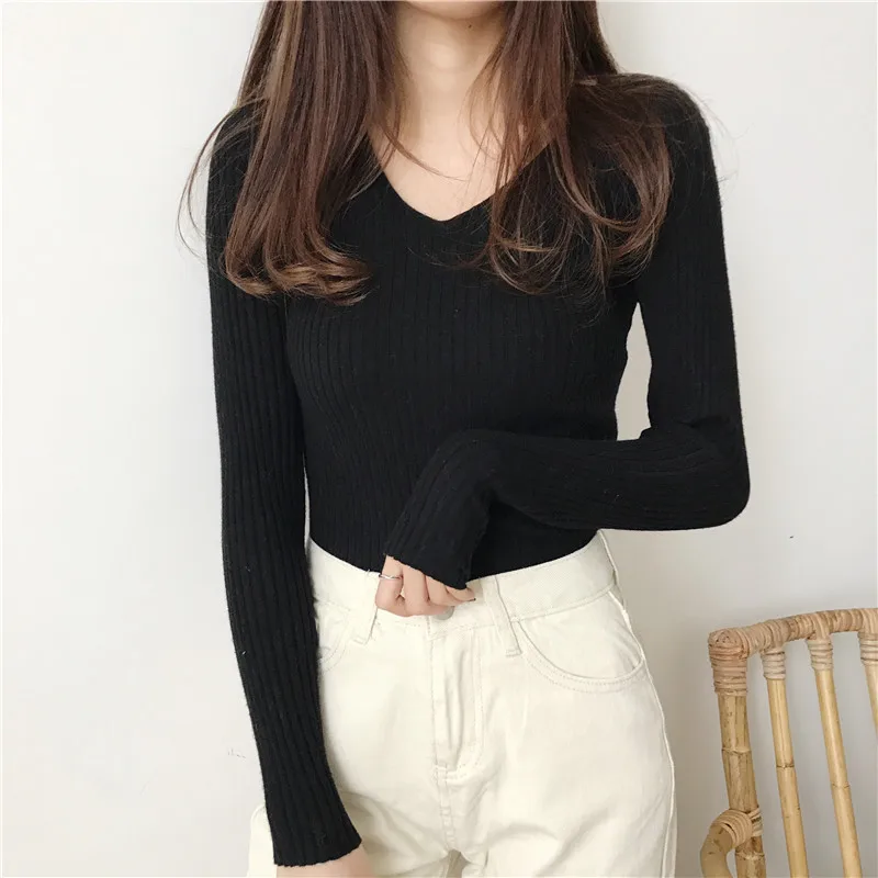 Korean Spring V Neck Sweater Knitted Fashion Sweaters 2026 Slim Winter Tops For Women Pullover Jumper Pull Femme Truien Dames