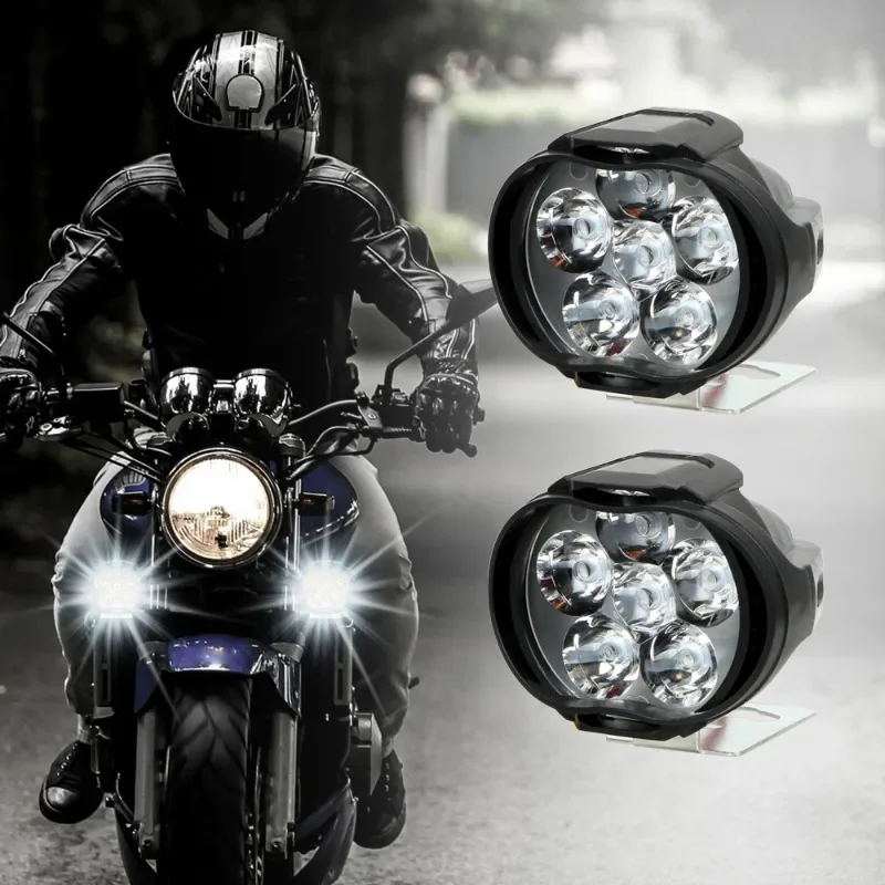 Motorcycle Headlight Spot Lights High Bright Waterproof Scooter Auxiliary Lamp Spotlights 6 LED Fog Bulb Work Lights with Switch