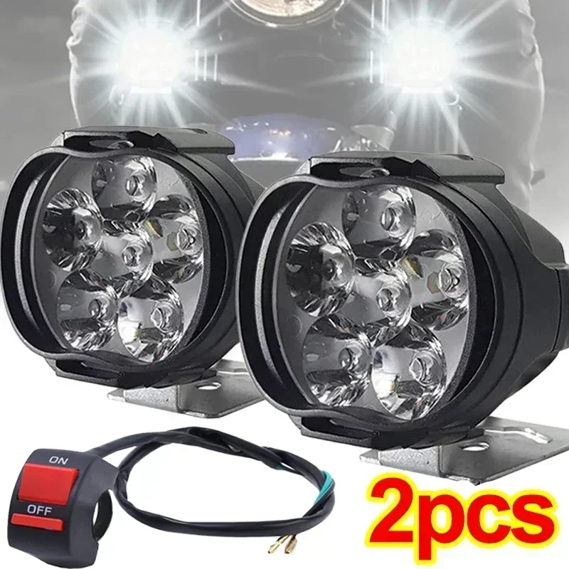 Motorcycle Headlight Spot Lights High Bright Waterproof Scooter Auxiliary Lamp Spotlights 6 LED Fog Bulb Work Lights with Switch