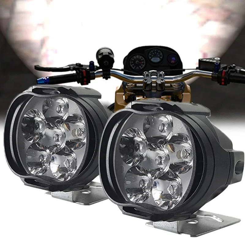 Motorcycle Headlight Spot Lights High Bright Waterproof Scooter Auxiliary Lamp Spotlights 6 LED Fog Bulb Work Lights with Switch