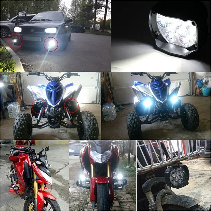 Motorcycle Headlight Spot Lights High Bright Waterproof Scooter Auxiliary Lamp Spotlights 6 LED Fog Bulb Work Lights with Switch