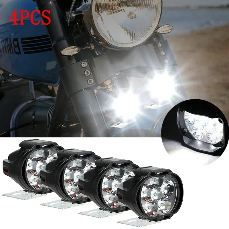 Motorcycle Headlight Spot Lights High Bright Waterproof Scooter Auxiliary Lamp Spotlights 6 LED Fog Bulb Work Lights with Switch