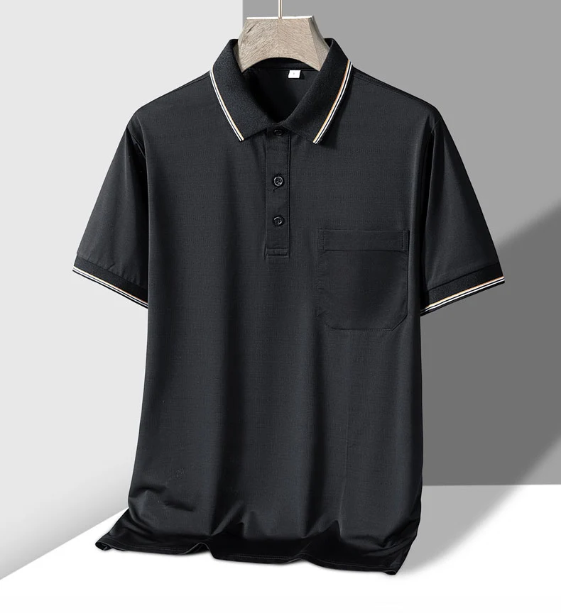 TFETTERS Polo Mens Tshirt for Dady Short Sleeve Turn Down Collar Business Anti-wrinkle Real Pocket Design Polo Shirt Man