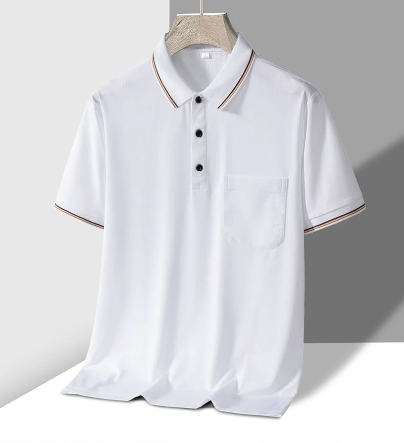 TFETTERS Polo Mens Tshirt for Dady Short Sleeve Turn Down Collar Business Anti-wrinkle Real Pocket Design Polo Shirt Man