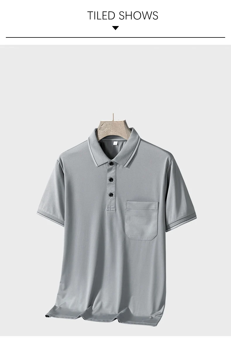 TFETTERS Polo Mens Tshirt for Dady Short Sleeve Turn Down Collar Business Anti-wrinkle Real Pocket Design Polo Shirt Man