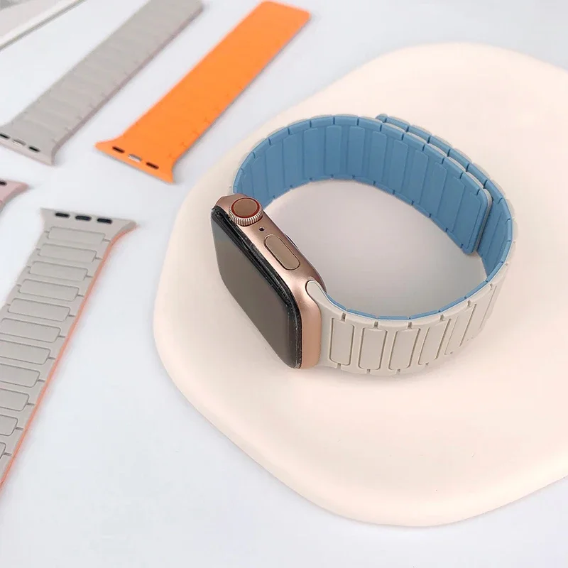 Magnetic Loop for Apple Watch Bands 44mm 40mm 49mm 45mm 41mm 38mm Silicone Bracelet iWatch Series 9 8 7 6 5 4 3 Se ultra 2 strap