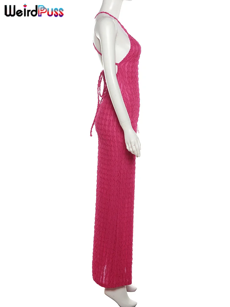 Weird Puss Backless Halter Dress Women Cross Bandage Sleeveless Sexy Elegant Skinny Stretch Wedding Party Maxi Bodycon Vestidos