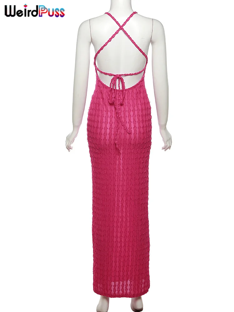 Weird Puss Backless Halter Dress Women Cross Bandage Sleeveless Sexy Elegant Skinny Stretch Wedding Party Maxi Bodycon Vestidos