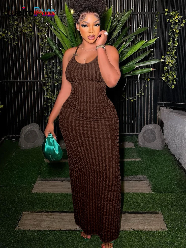 Weird Puss Backless Halter Dress Women Cross Bandage Sleeveless Sexy Elegant Skinny Stretch Wedding Party Maxi Bodycon Vestidos