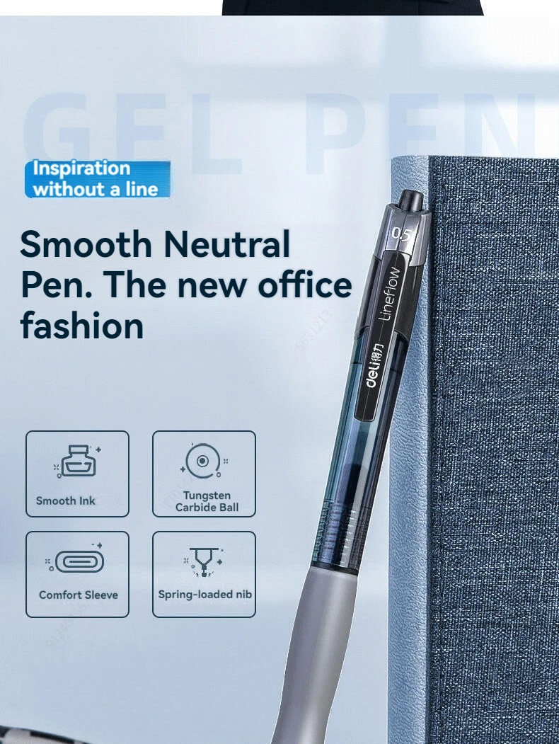 12Pcs Set deli Ballpen Retractable Gel Pens Black Blue Ink 0.5mm Ballpoint Replaceable Refills Office School Supplies Stationery