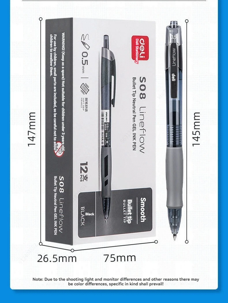 12Pcs Set deli Ballpen Retractable Gel Pens Black Blue Ink 0.5mm Ballpoint Replaceable Refills Office School Supplies Stationery