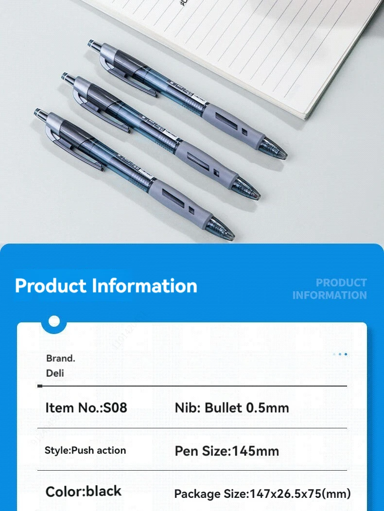 12Pcs Set deli Ballpen Retractable Gel Pens Black Blue Ink 0.5mm Ballpoint Replaceable Refills Office School Supplies Stationery